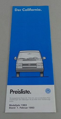 Price list campervan - price, vw