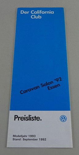 Price list campervan - list, vw