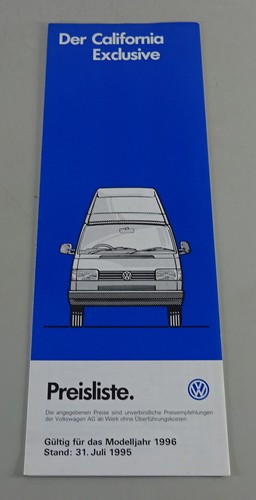 Price list campervan - price, vw